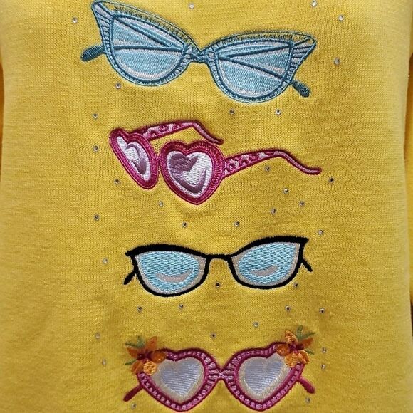 BUA/BUA RETRO SUNGLASSES SWEATER/TUNIC, Sz M, YELLOW, COTTON, NWOT - Picture 3 of 13